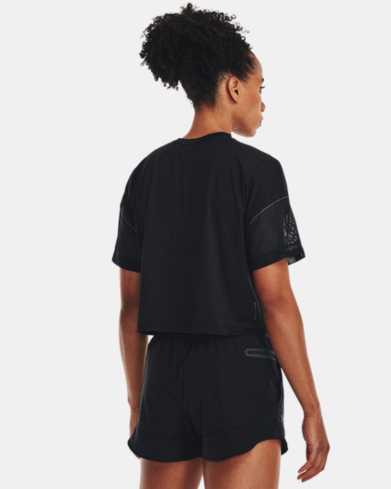 Women's UA RUSH™ Vent Crop Short Sleeve, Black, pdpMainDesktop image number 1